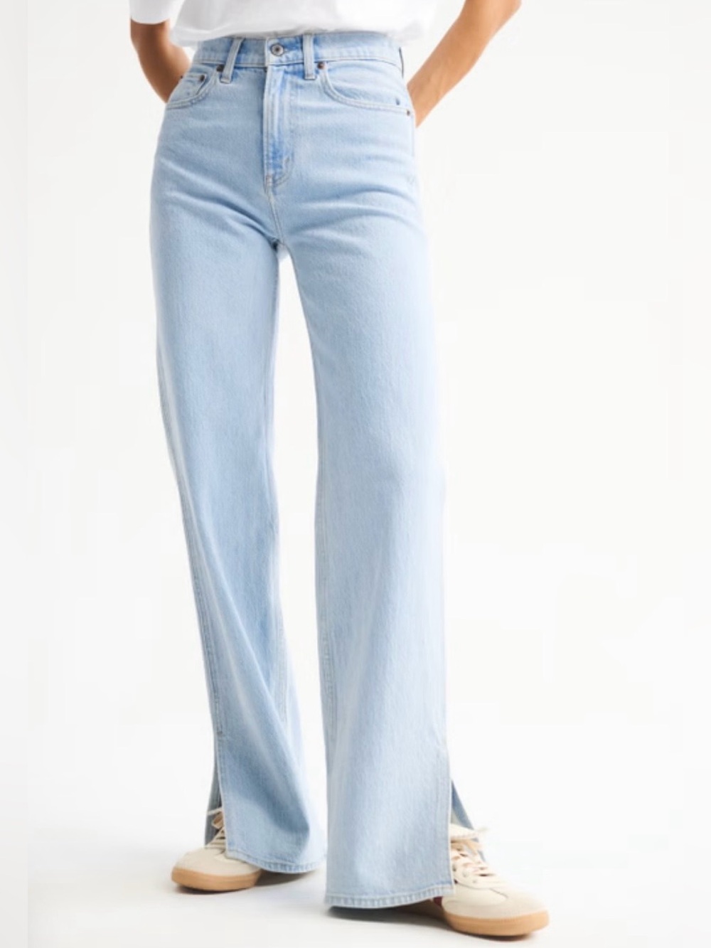 Abercrombie & Fitch Light Wash Slim Straight Ultra High Rise Split Hem Jeans